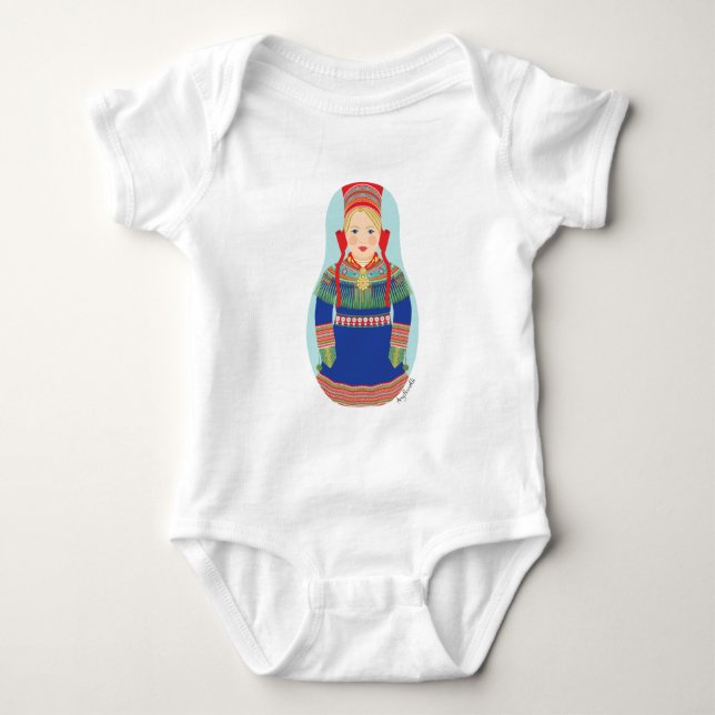 Sami (blondes Haar) Matryoshka Baby Bodysuit Strampler (Vorderseite)