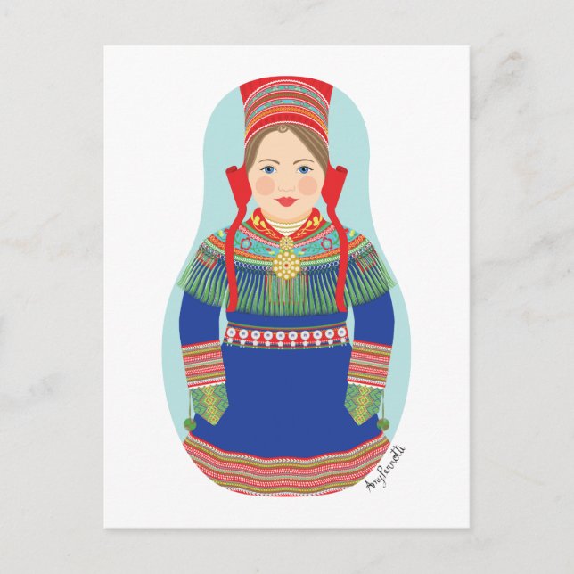 Sami (braunes Haar) Matryoshka Postcard Postkarte (Vorderseite)