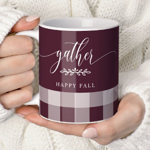 Sammeln Sie Happy Fall Burgund & Weiß Büffel Karo Kaffeetasse