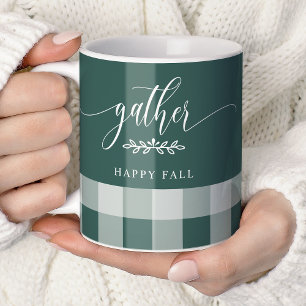 Sammeln Sie Happy Fall Grün & Weiß Buffalo Karo Kaffeetasse