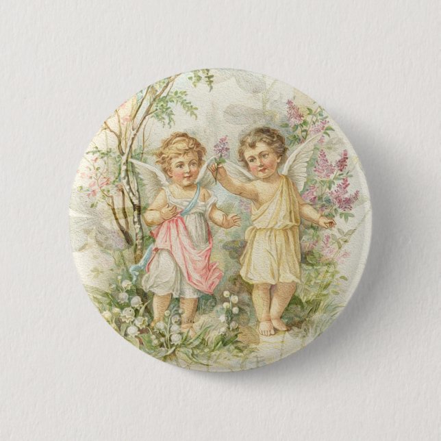 Sammeln - Zwei Engel sammeln Blumen Button (Vorderseite)