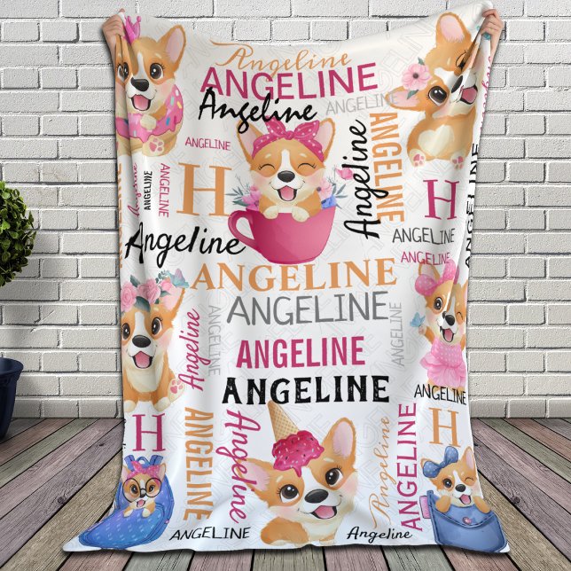 Sammelname mit Corgi-Hunden und Mustername Fleecedecke (Von Creator hochgeladen)