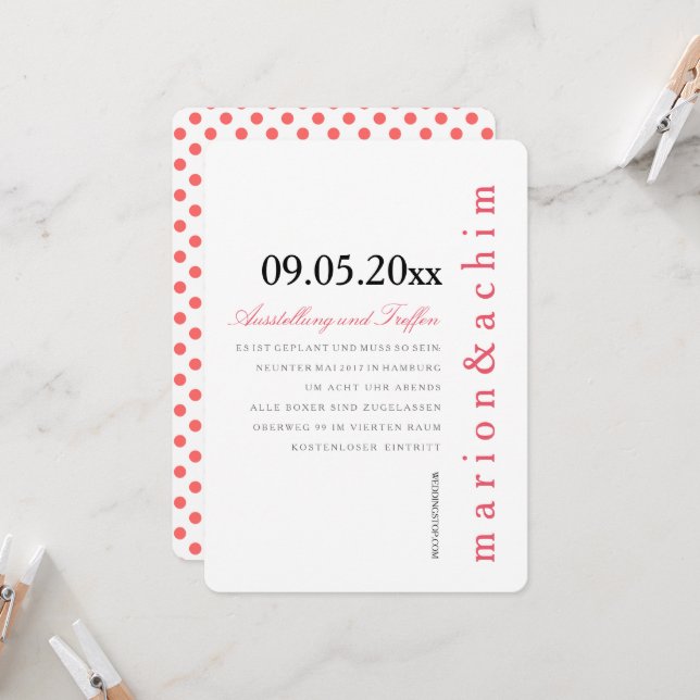 Sammelpfropfen Polka-Punkt Einladung (Vorderseite/Rückseite Beispiel)