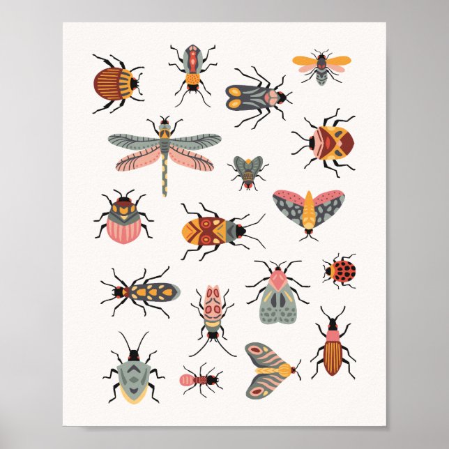 Sammlung handgezeichneter Retro-niedlicher Bugs Poster (Vorne)