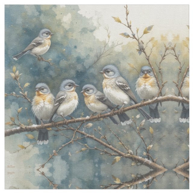 Sammlung Niedlicher Vögel im Aquarellstil Stoff (Nahaufnahme)