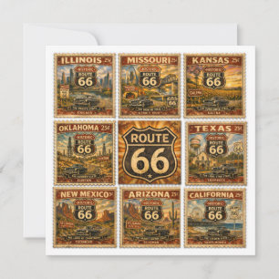 Sammlung staatlicher Route 66-Briefmarken im Vinta