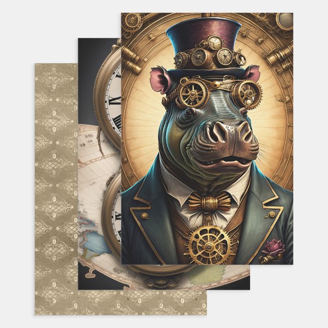 Sammlung Steampunk Animal - Hippotamus Geschenkpapier Set (Von Creator hochgeladen)