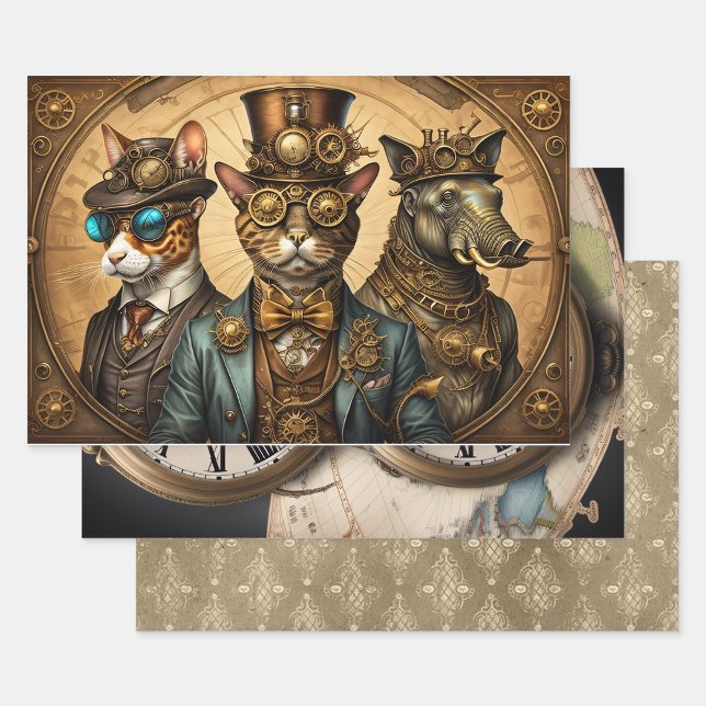 Sammlung Steampunk Animal - Kitty Trio Geschenkpapier Set (Von Creator hochgeladen)