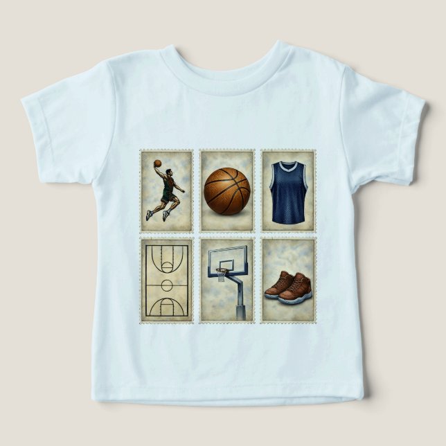 Sammlung Vintage-Basketball-Briefmarken (Design Vorderseite)