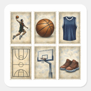 Sammlung vintage Basketball-Briefmarken Quadratischer Aufkleber