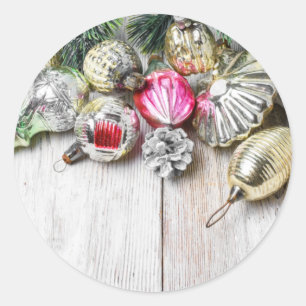 Sammlung vintage-retro-Weihnachtsbaumschmuck aus G Runder Aufkleber