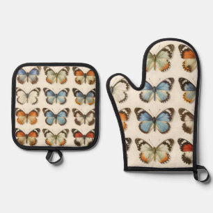 Sammlung vintage Schmetterlingsexemplare Ofenhandschuh & Topflappen-Set