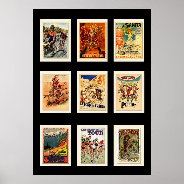 Sammlung Vintager Fahrradkarten 6 Poster (Vorne)