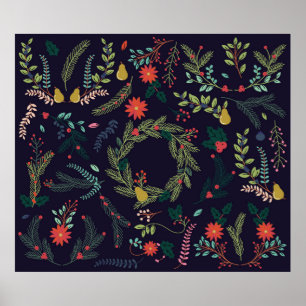 Sammlung Vintager Handzeichnungen Weihnachten H Poster