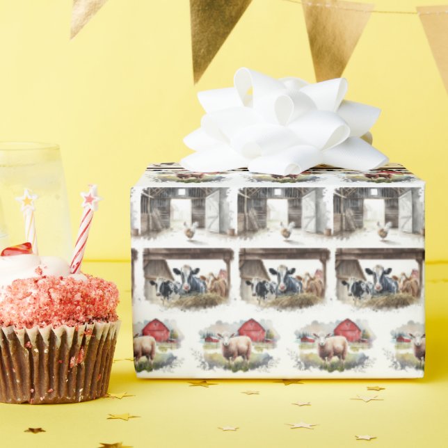 Sammlung von Aquarelltieren Geschenkpapier (Geburtstagsparty)