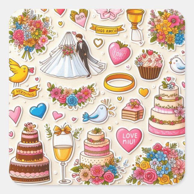 Sammlung von Braut- und Aufklebern" Quadratischer Aufkleber (Vorderseite)