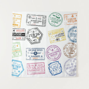 Sammlung von Passport-Briefmarke Abgeschieden auf Wandteppich