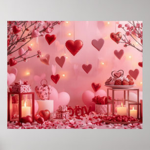Sammlung von rosa und roten Herzen an einer modern Poster