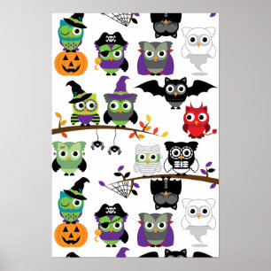 Sammlung von scharfen Halloween-Owls Poster