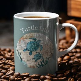 Sammlung von Schildkrötenleben an der Küste Kaffeetasse