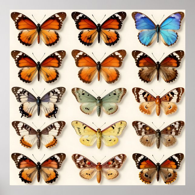 Sammlung von Schmetterlingen im Rasterdisplay Poster (Vorne)