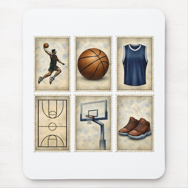 Sammlung von Vintage-Basketball-Briefmarken Mousepad (Vorne)