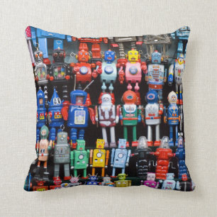 Sammlung von Vintage-Eisen-Blechspielzeug-Roboter Kissen