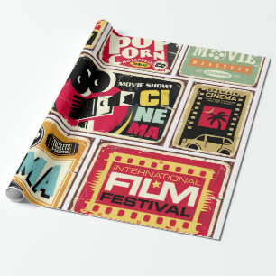 Sammlung von Vintage-Kino-Zinnschildern. Filmindus Geschenkpapier