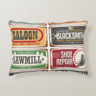 Sammlung von Vintage-Shop-Postern. Retro-Laden-Zin Dekokissen