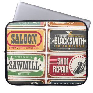 Sammlung von Vintage-Shop-Postern. Retro-Ladenschi Laptopschutzhülle