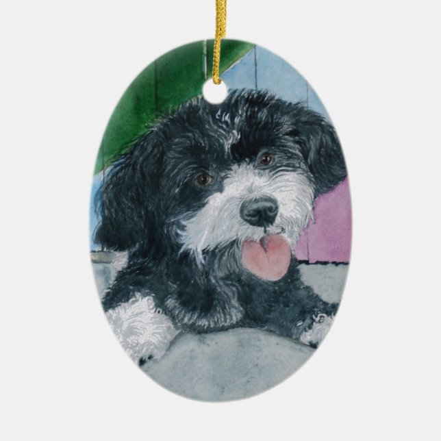 Sammy der Parti-Pudel Welpe Keramik Ornament (Vorne)