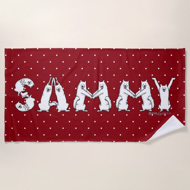 Sammy schrieb in Samoyed Dog Letters Strandtuch (Vorderseite)