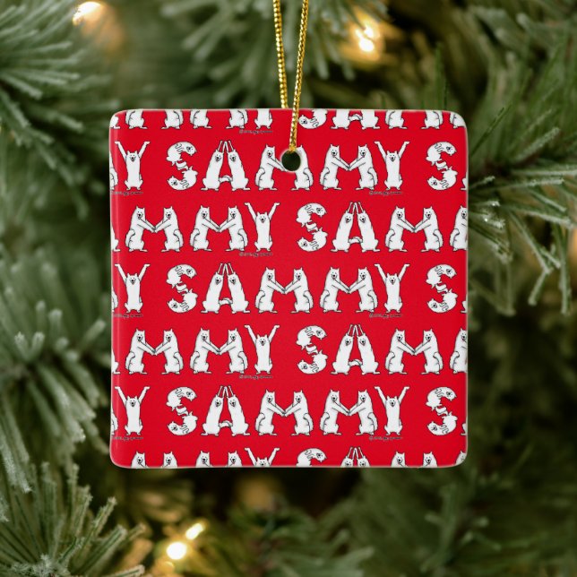 Sammy schrieb in Samoyed Letters Keramikornament (Baum)