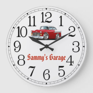 Sammys Garage Rot-Weiß-Uhr für Oldtimer Große Wanduhr