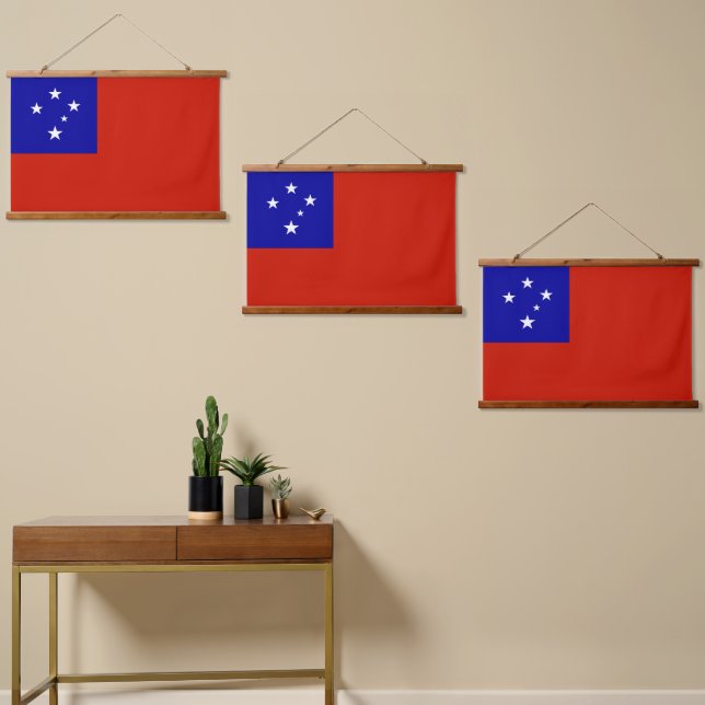 Samoa-Flagge Wandteppich Mit Holzrahmen (Asymmetrisch)