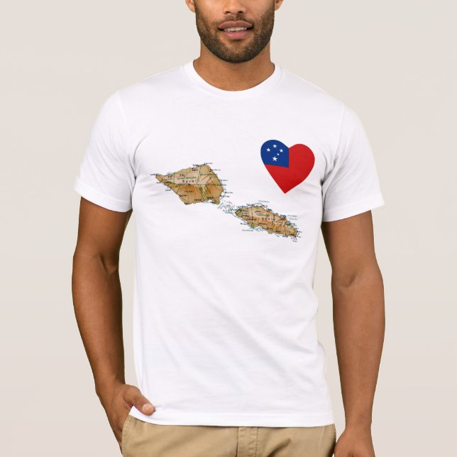 Samoa-Inseln Flaggen-Herz und Karten-T - Shirt (Vorderseite)