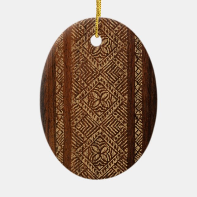 Samoaischer Tapa-hawaiisches Imitat-Holz-Surfbrett Keramik Ornament (Vorne)
