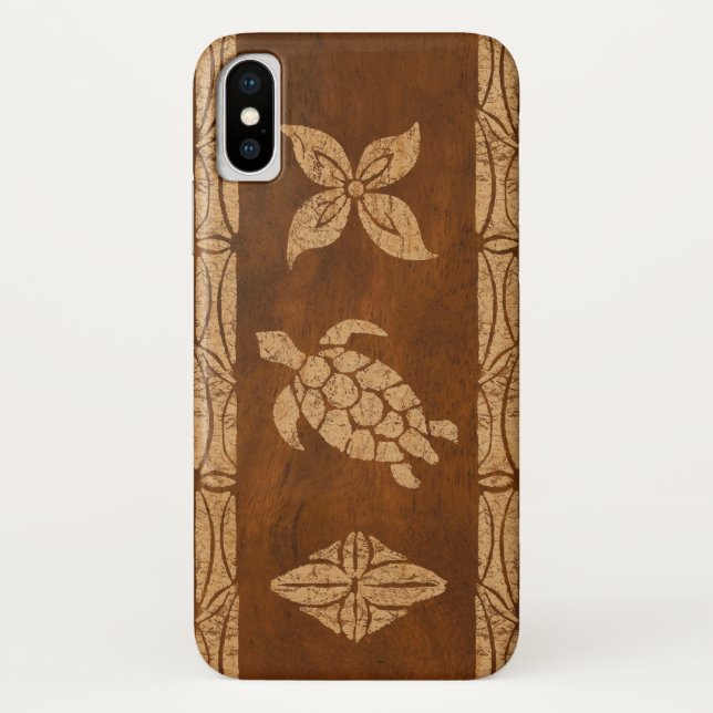 Samoaisches Schildkröte-Totem-Imitat Koa Case-Mate iPhone Hülle (Rückseite)