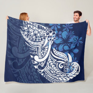 Samoan - Hawaiisch - Polynesisch Blue Tribal Print Fleecedecke