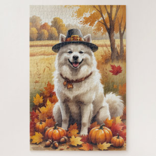 Samoed in Herbst Blätter Erntedank Kunst Puzzle
