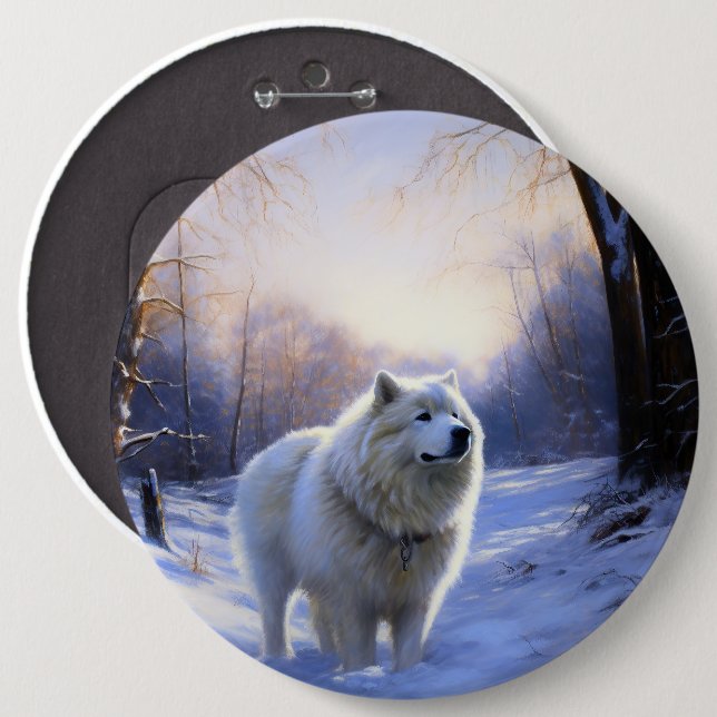 Samoed Let It Snow Weihnachten Button (Vorne & Hinten)