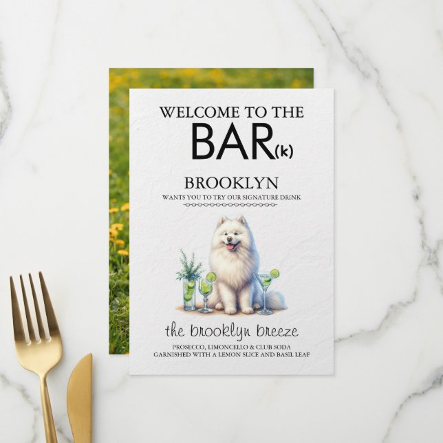 Samojed Bar Menükarte (Vorderseite/Rückseite Beispiel)