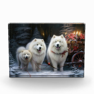 Samojed Schneeschlitten Weihnachtsdekoration Fotoblock