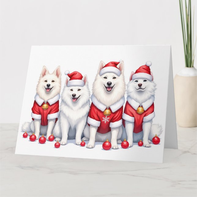 Samojed Weihnachtskleid Santa Hut Karte (Vorderseite)