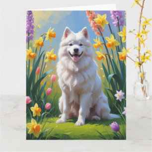 Samojede-Hund Frühlingsblumen Malerei Karte