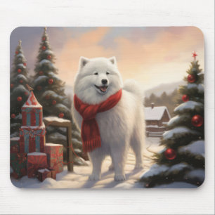 Samojede-Hund im Schnee Weihnachten Mousepad