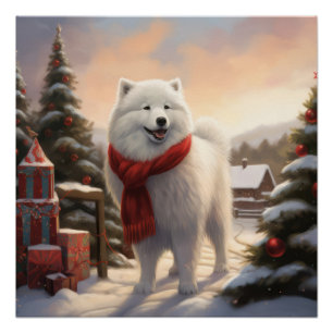 Samojede-Hund im Schnee Weihnachten Poster
