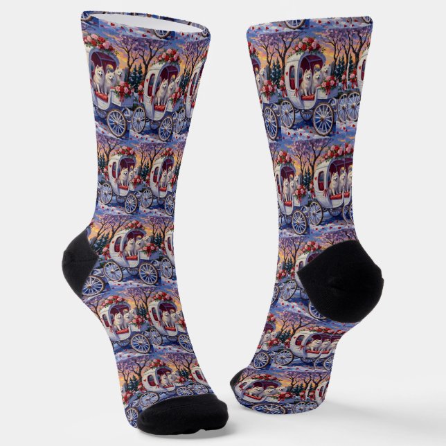 Samojede Hund Valentinstag  Socken (Gewinkelt)