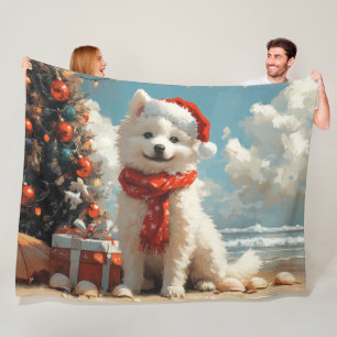 Samojede Hund Weihnachten Vintage Strand Fleecedecke