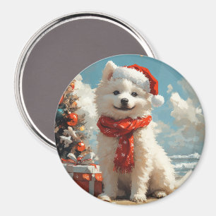 Samojede Hund Weihnachten Vintage Strand Magnet